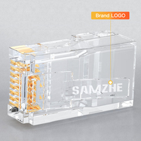 SAMZHE - Paquete de 10 Conectores RJ45 CAT6 UTP de 15u, Chapados en Oro, Transparentes, Sin Blindaje, para Cable Ethernet Cat6, Enchufe Modular 8P8C de 1.08mm