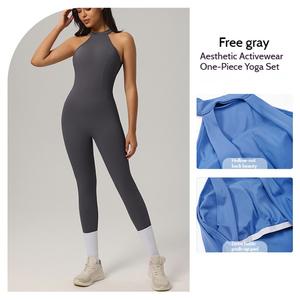 Mono deportivo de una pieza para mujer, sin mangas, con efecto fruncido, para yoga, sin espalda, tipo body. - Product Image 4