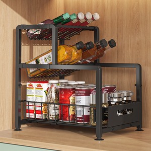 Étagère coulissante <span class=keywords><strong>sous</strong></span> évier à 3 niveaux en métal épaissi, réglable en hauteur, pour rangement d'épices - Product Image 1