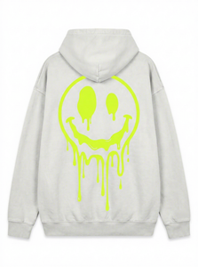 OEM ODM <b>Men's</b> Oversized Light <b>Grey</b> <b>Hoodie</b> With Neon Green Dripping Smiley Face Back Print Streetwear Pullover custom Logo - Product Image 5