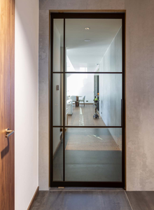 Puerta Moderna de Acero y Vidrio con Aislamiento Acústico, Térmico e Impermeable, Resistente a <span class=keywords><strong>la</strong></span> Presión del <span class=keywords><strong>Viento</strong></span>, con <span class=keywords><strong>Cerradura</strong></span> de Privacidad y Deslizamiento Manual - Product Image 3