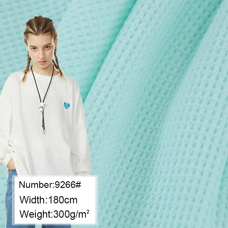 Nuevo diseño 65% poliéster 35% algodón Waffle tejido de punto 300gsm para suéter y pantalones sudadera tela 18 camisa a cuadros personalizada 17