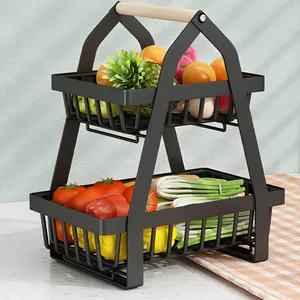 Duas Camadas Cozinha Organizador Metal Vegetal Fruit Basket Rack Destacável Armazenamento Food Shelf
