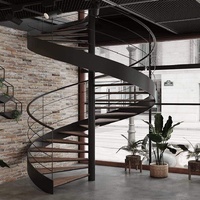 Escalier en colimaçon moderne en bois massif Anewson avec rampe en fer forgé pour usage intérieur en villa, escalier en métal durable