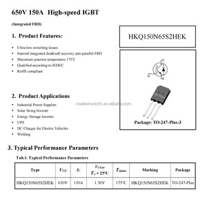 Semiconductor IGBT de Baja Pérdida y Alta Potencia, Tubo Único de 650V 150A para Inversor Solar UPS Fuera de la Red HKQ150N65S2HEK_V1.1_EN - Product Image 2