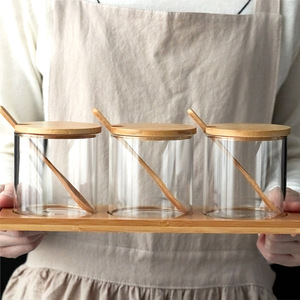 Modern Transparent Glass Bamboo Wooden Frame Seasoning <strong>Jar</strong> <strong>Set</strong> for Home Restaurant Condiments <strong>Container</strong> with Salt Shaker Cover - Product Image 4