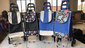 Vente en gros personnalisé personnalisé noir maison portable pliant épicerie voyage shopping bagages chariot sac avec 2 roues de roulement