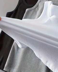 Canotta da <span class=keywords><strong>uomo</strong></span> in tinta unita con scollo elastico a coste stile estivo canottiera da <span class=keywords><strong>uomo</strong></span> senza maniche in cotone ad asciugatura rapida e traspirante tinta unita - Product Image 6