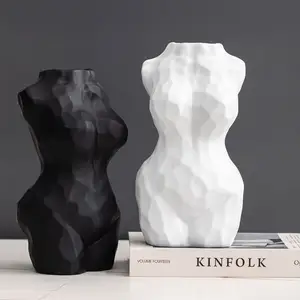 Redeco-busto moderno de cerámica para mujer, florero minimalista para decoración del hogar, color blanco y negro