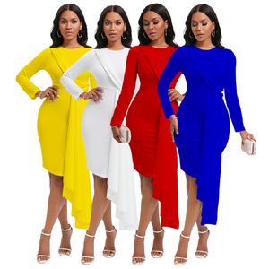 MD401 Robe africaine élégante d'automne à manches longues col en O Robes de bureau pour femmes Robes formelles de travail et de carrière <span class=keywords><strong>2023</strong></span> - Product Image 1