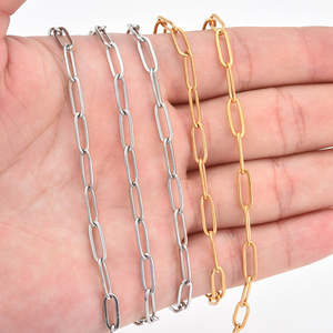 18K Vacuum Plated Stainless Steel Oval Flat Link Paperclip <b>Chain</b> | Gold and Silver Decorative <b>Necklace</b> <b>Chain</b> for Jewelry Making - Product Image 2