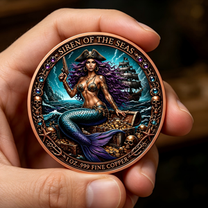PIRATE MERMAID 1 Oz. Pièce commémorative en cuivre 999 ronde 2026 Offre Spéciale pur cuivre, médaille d'artisanat d'art pour collection et décoration - Product Image 3