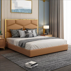 Cama suave tamaño King de gama alta 2025, juegos de cama de cabecero tapizado para dormitorio principal, muebles de Villa de dormitorio de lujo de cuero