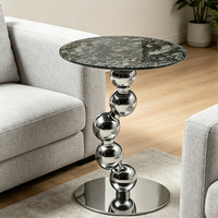Table d'appoint moderne en marbre avec base sphérique en acier, table de chevet de luxe avec rangement, design minimaliste pour salon et chambre