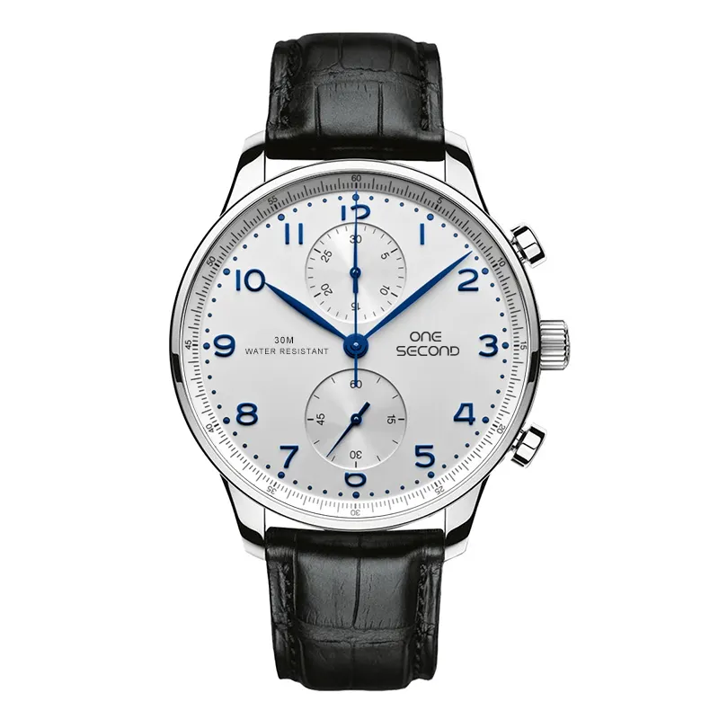 Custom Logo Leather Strap 3atm Water Resistant Luxury Wrist Designer Sport Chronograph Hand Pilot Men Watch