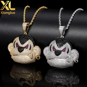 Collar con colgante de mono de boca grande estilo hip hop, con diamantes CZ, cadena retorcida de orangután, para hombre - Product Image 6