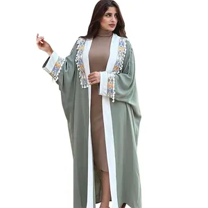 CY500085 zarif Kimono Abaya Dubai giyim Batwing kollu hırka pelerin dantel dekor ceket ceket kadınlar için günlük giyim