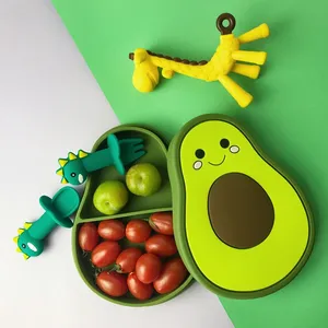 Wholesale Baby Feeding Avocado Shaped Silicone Suction Dinner Plates For Children