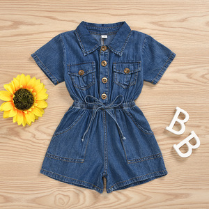 Qingli OEM fabbrica No tariffario abbigliamento estivo per bambini nuova moda per ragazze <span class=keywords><strong>tuta</strong></span> a maniche corte in Denim - Product Image 2