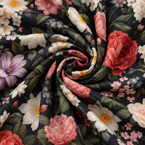 Tissu Popeline Biologique Respirant à Imprimé Floral en Polyester et Coton, Texture Douce, Fond Foncé, pour Confection de Robes, Décoration Intérieure, Garçons - Product Image 1