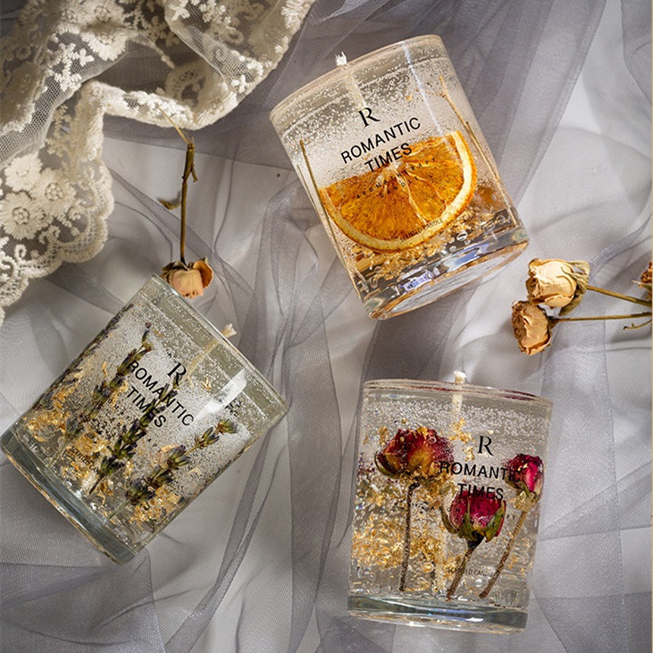 Wedding Romantic Real Flower Glass Jar Candles Soy Wax Scent Jelly 7OZ 8OZ 9