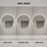 Miroir de salle de bain LED rond en aluminium OEM, à commande tactile, dimmable, mural, intelligent