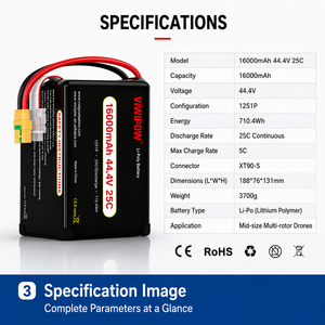 En promotion : Batterie Li-ion semi-solide haute densité énergétique 3,7 V 16000 mAh 25C pour drone - Product Image 3