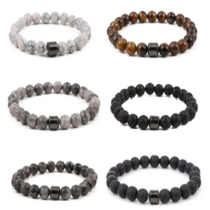 QUSEDINY Gelang Batu Alam Lava Manik-Manik Tiger Eye <span class=keywords><strong>Magnet</strong></span> 8mm Terbaru Laris Manis Grosir untuk Pasangan - Product Image 2