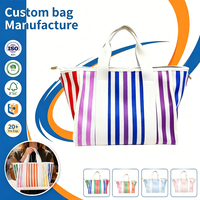 Sac fourre-tout moyen élégant pour femme, en toile rayée colorée, avec fermeture éclair, imprimé personnalisé, sac à bandoulière, cadeaux de plage, pour livres