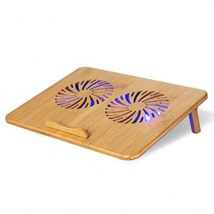Soporte de bambú para computadora portátil con escritorio para computadora portátil ajustable, Equipado con 2 ventiladores de enfriamiento silenciosos y computadora de escritorio portátil con luz azul - Product Image 3