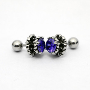 yunnique Fashionable Titanium Steel <b>Stud</b> <b>Earrings</b> Purple <b>Blue</b> Flower Shape Claw Setting For Women Gift Jewelry - Product Image 1