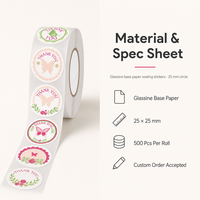 Autocollants pour sacs cadeaux personnalisés, forme ronde colorée, motif floral, durables, résistants à l'huile, brillants, écologiques, adhésif puissant