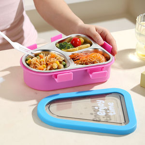 Bencircle B278 Triangle Stainless Steel <b>Lunch</b> <b>Box</b> with Compartments, Microwavable & Leakproof Design - Product Image 2