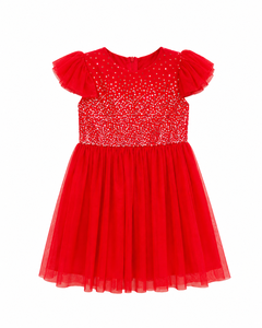 Elegant Girls' <b>Sequin</b> Party Dress with Soft Layered Tulle <b>Skirt</b> and Flutter Sleeves for Birthdays and Weddings - Product Image 4