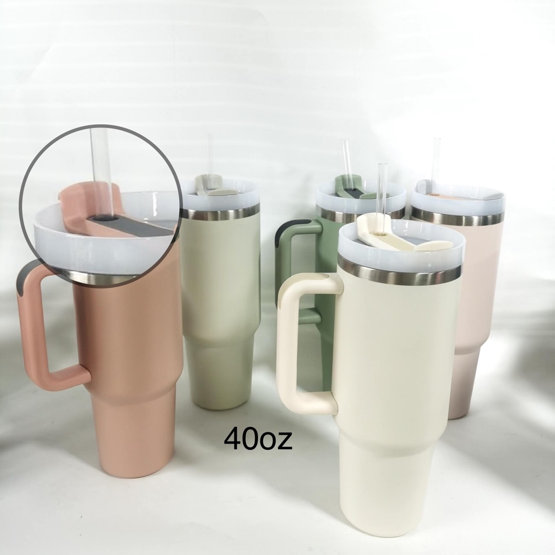 Горячая распродажа, утолщение H2.0, мягкий матовый 40 унций, дорожный стакан с ручкой и соломенными термочашками