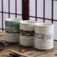 Tasse à thé en grès japonais, tasse en céramique texturée faite à la main, motif multi-glaçures, tasse à eau pour la maison, le restaurant, l'hôtel et le café