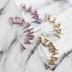 Happy Birthday Letter Candles Gold Champagne Silver Paraffin Party Cake Decor Birthday Occasion - Product Image 3