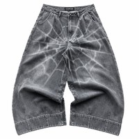 Jeans en denim pour homme coupe droite personnalisés, motif toile d'araignée délavé, délavé à l'acide, 14oz, poids lourd, effet usé, fabricant OEM, streetwear