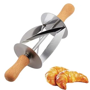 Kitchen Baking Tool Stainless Steel Wood Handle French Bread Croissant Roller Cutter Maker Slicer