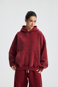 Sweat à capuche OEM/ODM vintage délavé, coupe ample, impression en relief, broderie personnalisée de haute qualité, 370 GSM - Product Image 2