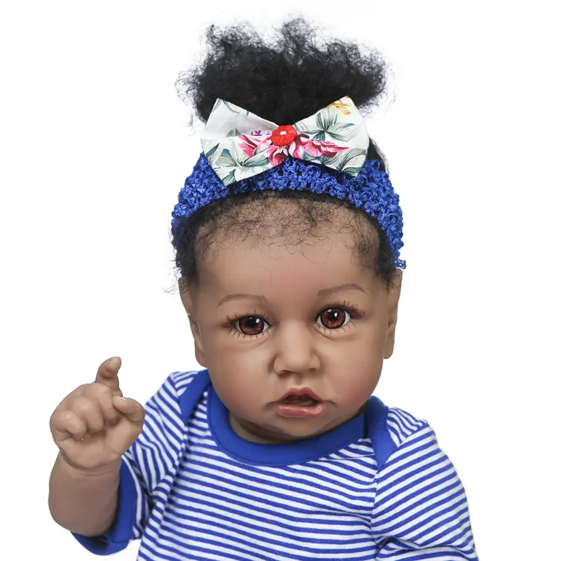 सस्ती महीन चिकना ऊन के साथ अफ्रीकी अमेरिकी बड़ा पुनर्जन्म काले बच्चे लड़की गुड़िया पेंट काले बाल