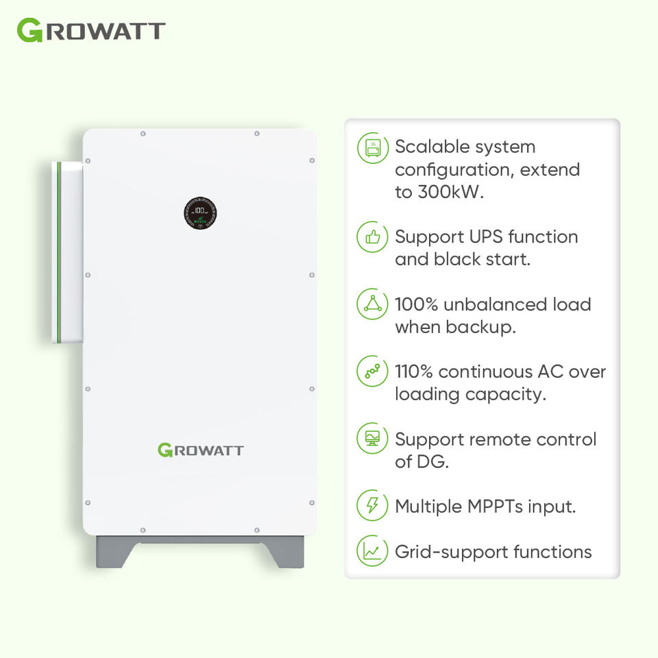 Growatt Hybrid Inverter Three Phase 50KW 55KW 75KW IP66 off Grid Solar ...