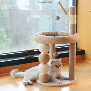 Tempat Tidur Kucing Berlapis Sisal, Mainan Pohon Garukan Indoor dengan Produk Kucing Lucu, Bola Bulu untuk Anak Kucing, Tiang Garukan Kucing - Product Image 5