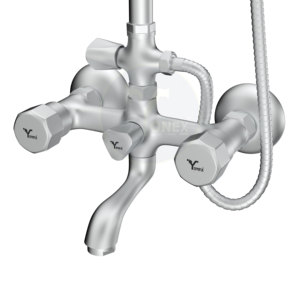 Douche murale fiable en laiton poli avec pommeau de pluie large et jet doux, commande à 3 poignées, pour usage hôtelier, fabriquée au Pakistan - Product Image 4