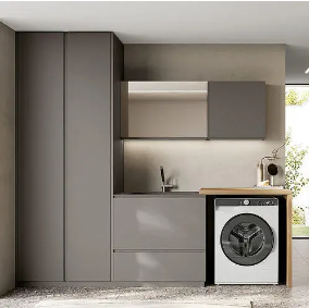 Meubles de salle de lavage contemporains et simples sur mesure avec lavabo et panier - Product Image 2