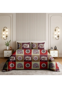 Parure de lit en coton imprimé avec 2 taies d'oreiller – Ensemble de literie pour lit double 90x100 pouces avec motif éléphant et imprimé traditionnel en blocs - Product Image 2