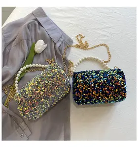 Bolsa de diamantes e lantejoulas para senhoras, nova bolsa de festa luxuosa para mulheres, corrente de mão, bolsa de embreagem, casamento, lantejoulas, tote, 2023