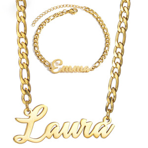 DIY personalidad hiphop <span class=keywords><strong>nombre</strong></span> personalizado inglés letra colgante collar pulsera titanio acero joyería conjunto para hombres y mujeres - Product Image 1