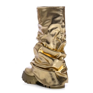 on Pleated Upper Pants Ankle <b>Boots</b> Low Square Chunky Heels Flat Shoes Women Thick Sole Overlay Mid Calf Short <b>Boots</b> - Product Image 4