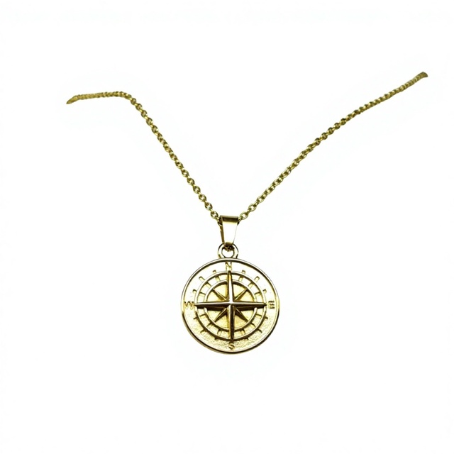 Custom Logo Silver Plated Stainless Steel Punk Compass Pendant Necklace Men Geometric Design Rope Chain Non-Tarnish Travel North